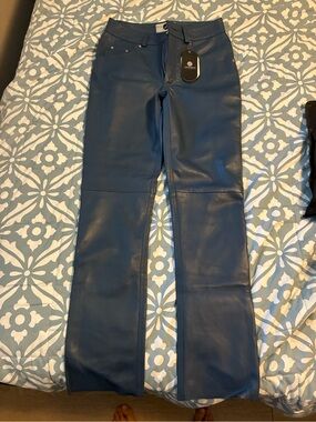 Men's Blue Faux Leather Jeans - Unbranded